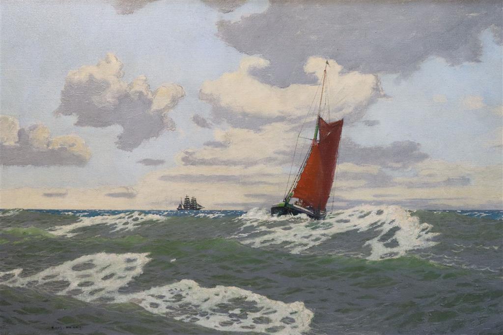 § Charles Pears (1873-1958) Sail barge and clipper at sea 20 x 30in.